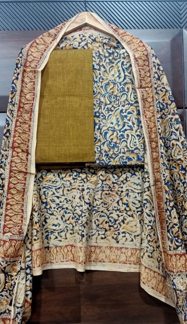 Handmade Pure Cotton Kalamkari Salwar Suits with Kalamkari Dupatta - Leheriya