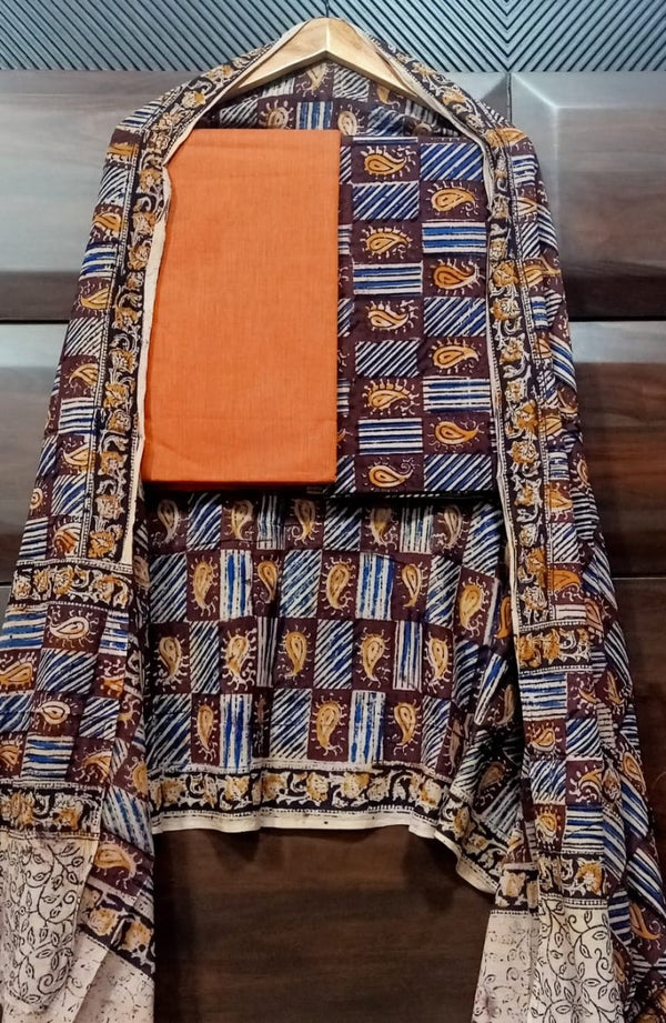 Handmade Pure Cotton Kalamkari Salwar Suits with Kalamkari Dupatta - Leheriya