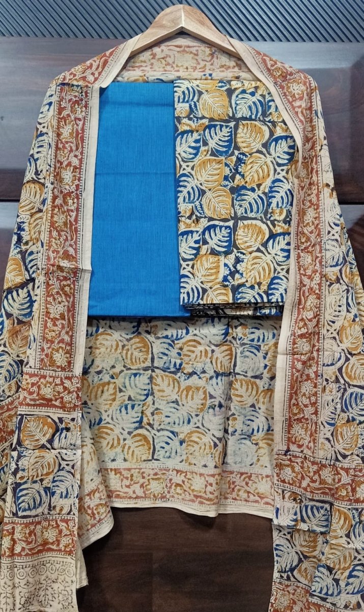 Handmade Pure Cotton Kalamkari Salwar Suits with Kalamkari Dupatta - Leheriya