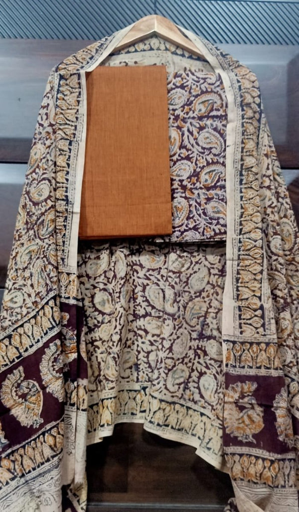 Handmade Pure Cotton Kalamkari Salwar Suits with Kalamkari Dupatta - Leheriya