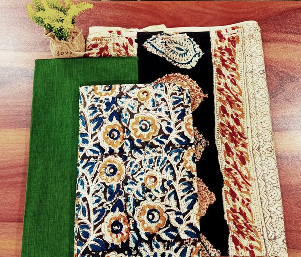 Handmade Pure Cotton Kalamkari Salwar Suits with South Cotton Dupatta - Leheriya