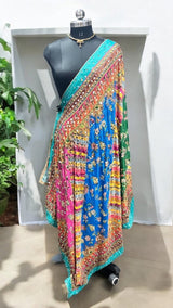 Heavy Chinon Pakistani Dupatta with Golden Border and Real Mirror Work - Design 4 - Leheriya