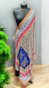 Heavy Chinon Pakistani Dupatta with Golden Border and Real Mirror Work - Design 7 - Leheriya