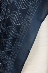 Indigo Dyed Silk Blend Dupatta with Abstract Pattern - Leheriya