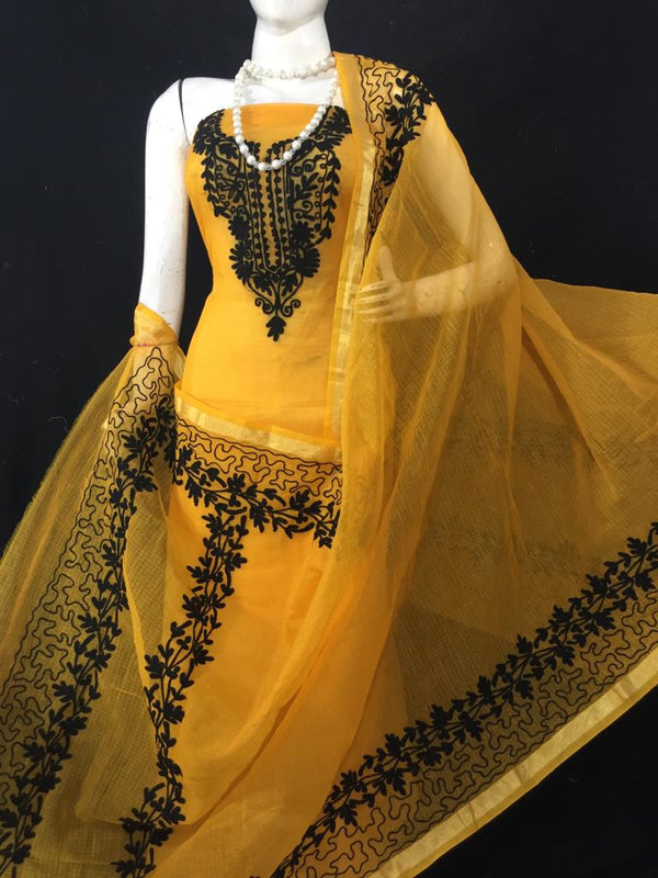 Kota Doria Aari Work Salwar Suits - Leheriya