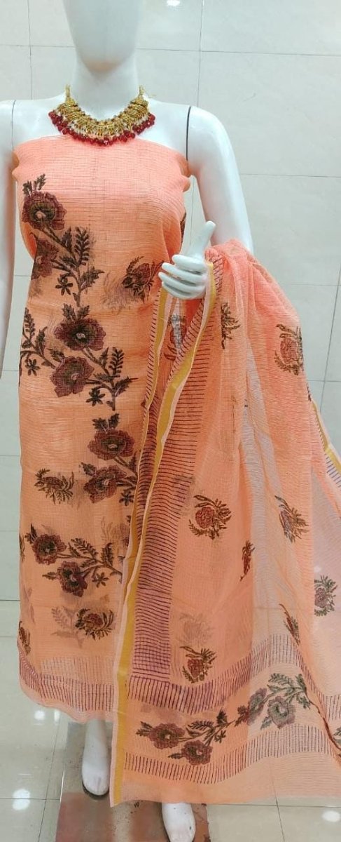 Kota Doria Block Printed Salwar Suit - Leheriya