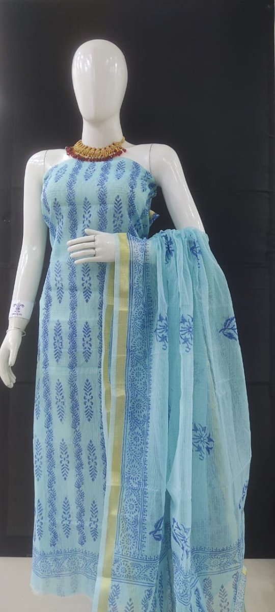 Kota Doria Block Printed Salwar Suit - Leheriya