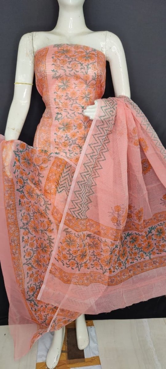 Kota Doria Block Printed Salwar Suit - Leheriya