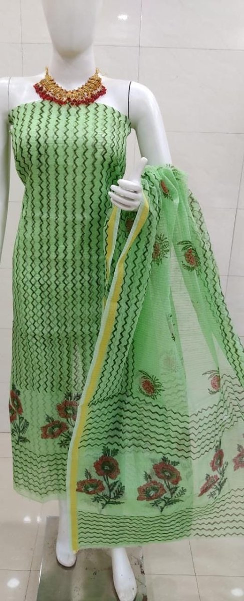 Kota Doria Block Printed Salwar Suit - Leheriya