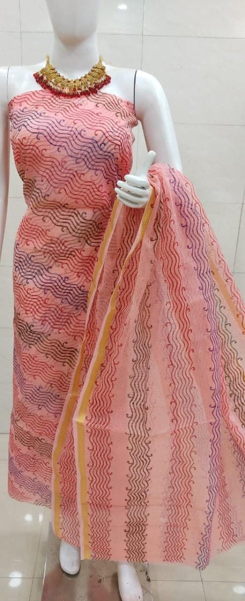 Kota Doria Block Printed Salwar Suit - Leheriya