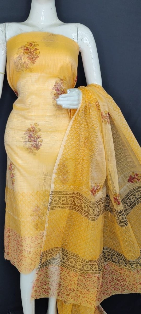 Kota Doria Block Printed Salwar Suit - Leheriya