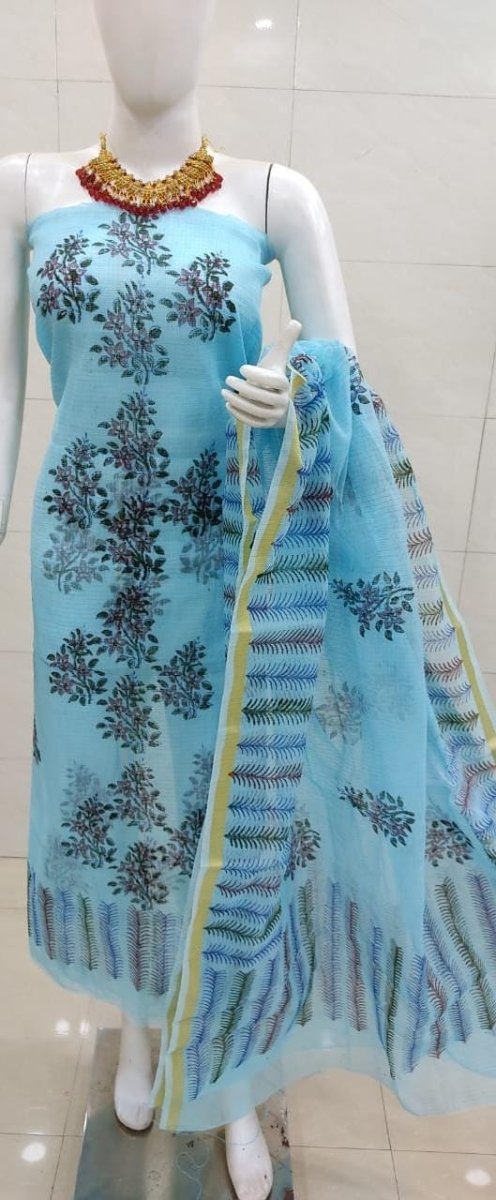 Kota Doria Block Printed Salwar Suit - Leheriya