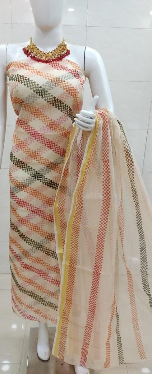 Kota Doria Block Printed Salwar Suit - Leheriya