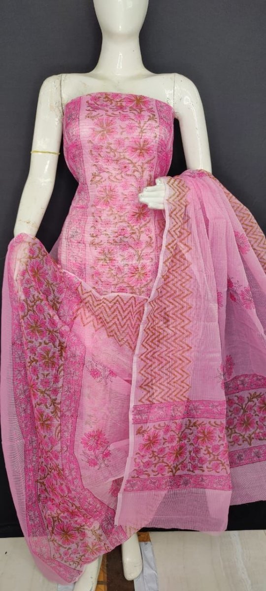 Kota Doria Block Printed Salwar Suit - Leheriya