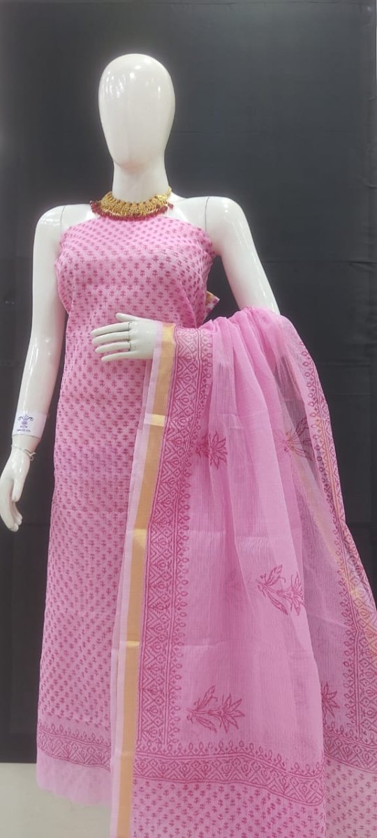 Kota Doria Block Printed Salwar Suit - Leheriya