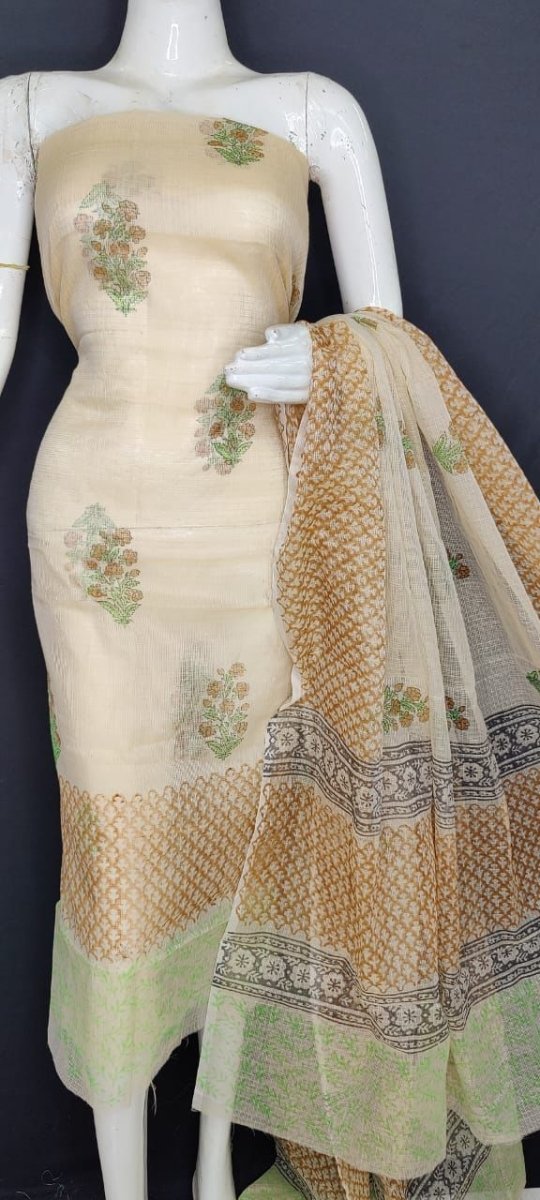 Kota Doria Block Printed Salwar Suit - Leheriya