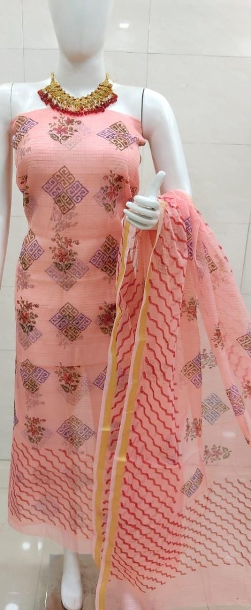 Kota Doria Block Printed Salwar Suit - Leheriya