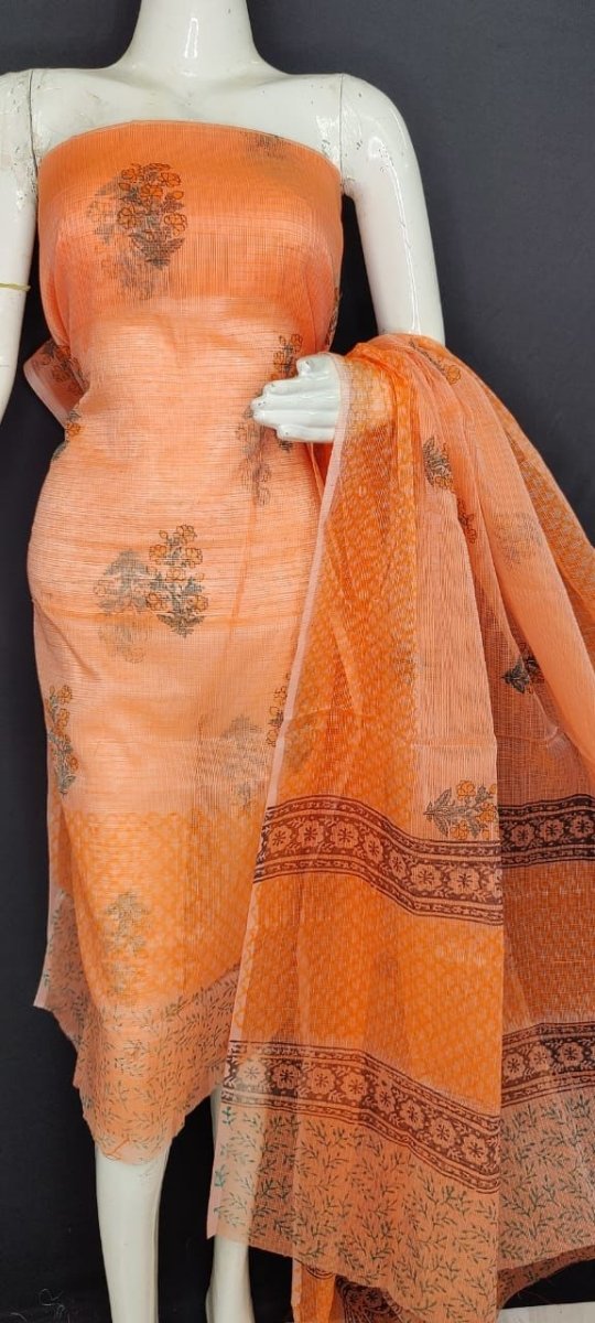 Kota Doria Block Printed Salwar Suit - Leheriya