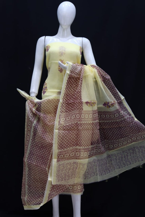 Kota Doria Block Printed Salwar Suit - Leheriya