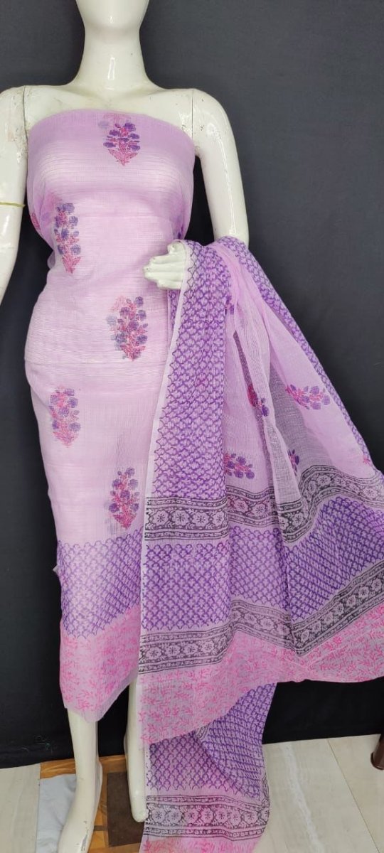 Kota Doria Block Printed Salwar Suit - Leheriya