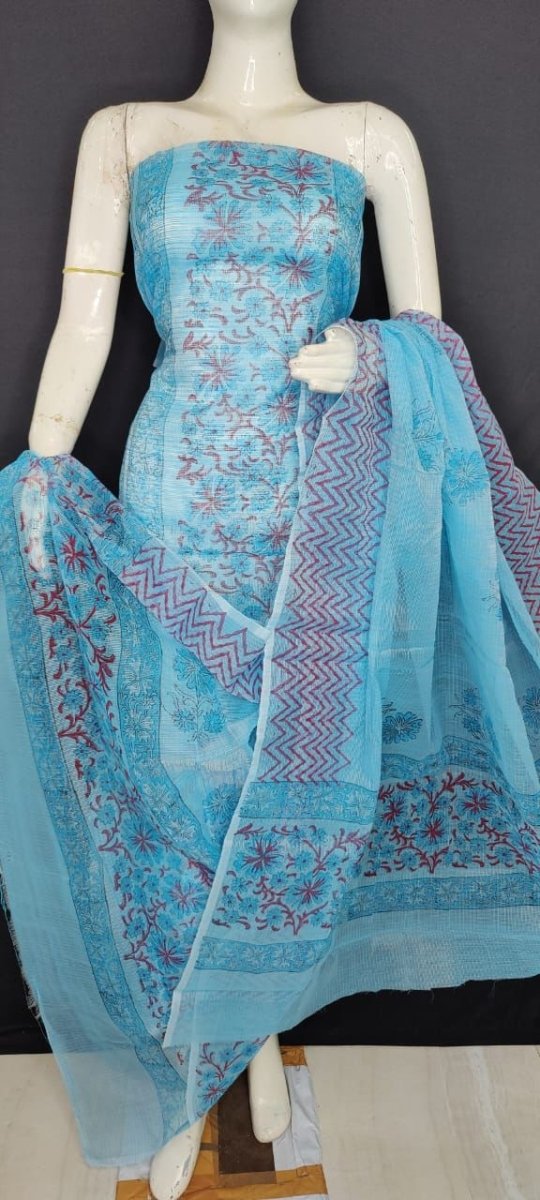 Kota Doria Block Printed Salwar Suit - Leheriya