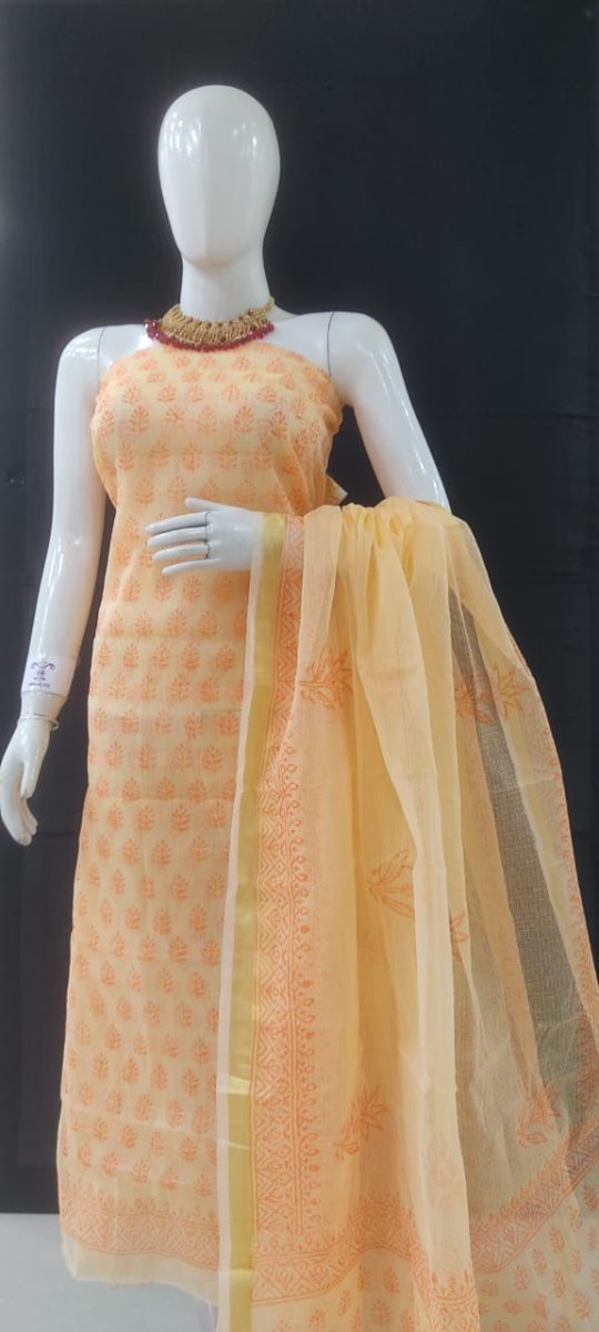 Kota Doria Block Printed Salwar Suit - Leheriya