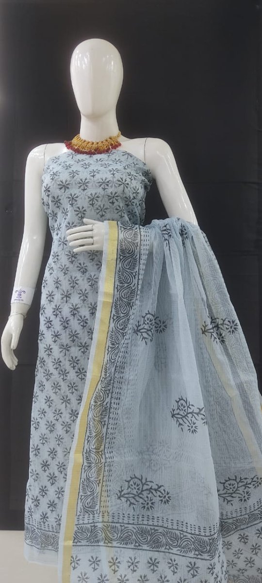 Kota Doria Block Printed Salwar Suit - Leheriya