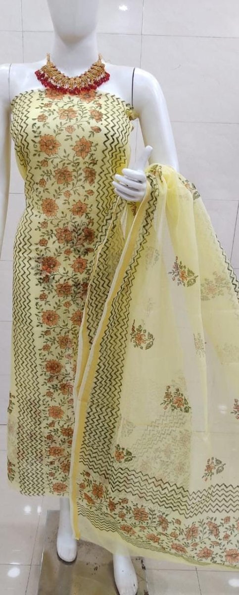 Kota Doria Block Printed Salwar Suit - Leheriya