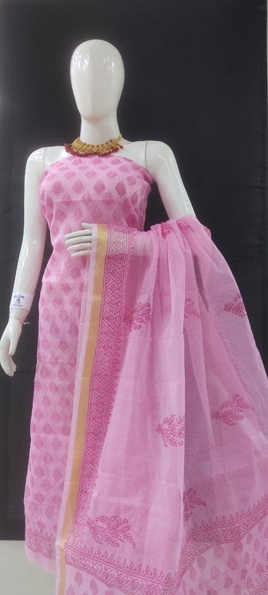 Kota Doria Block Printed Salwar Suit - Leheriya