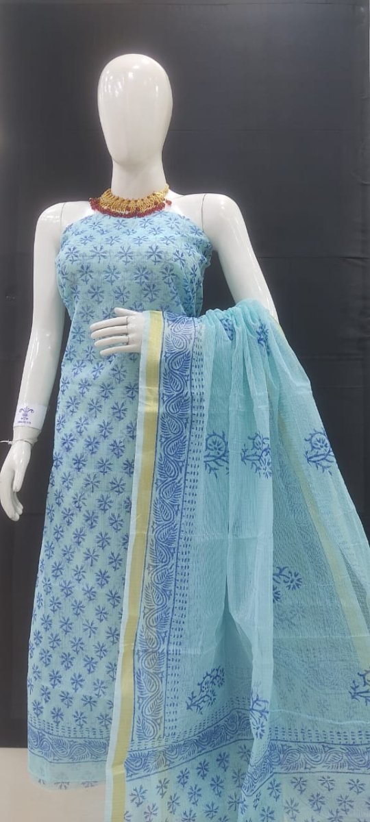 Kota Doria Block Printed Salwar Suit - Leheriya