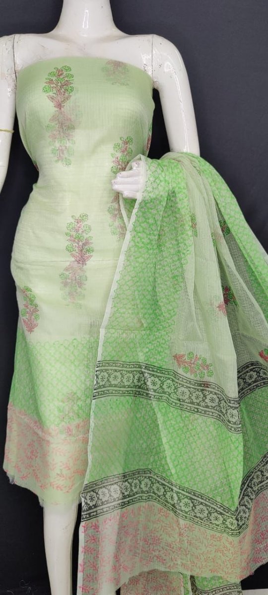 Kota Doria Block Printed Salwar Suit - Leheriya