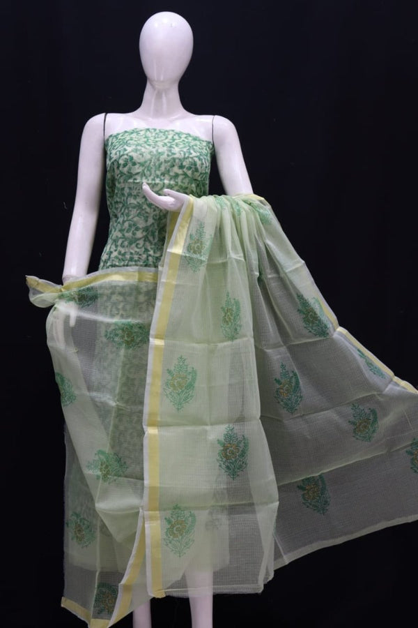 Kota Doria Block Printed Salwar Suit |Green| - Leheriya