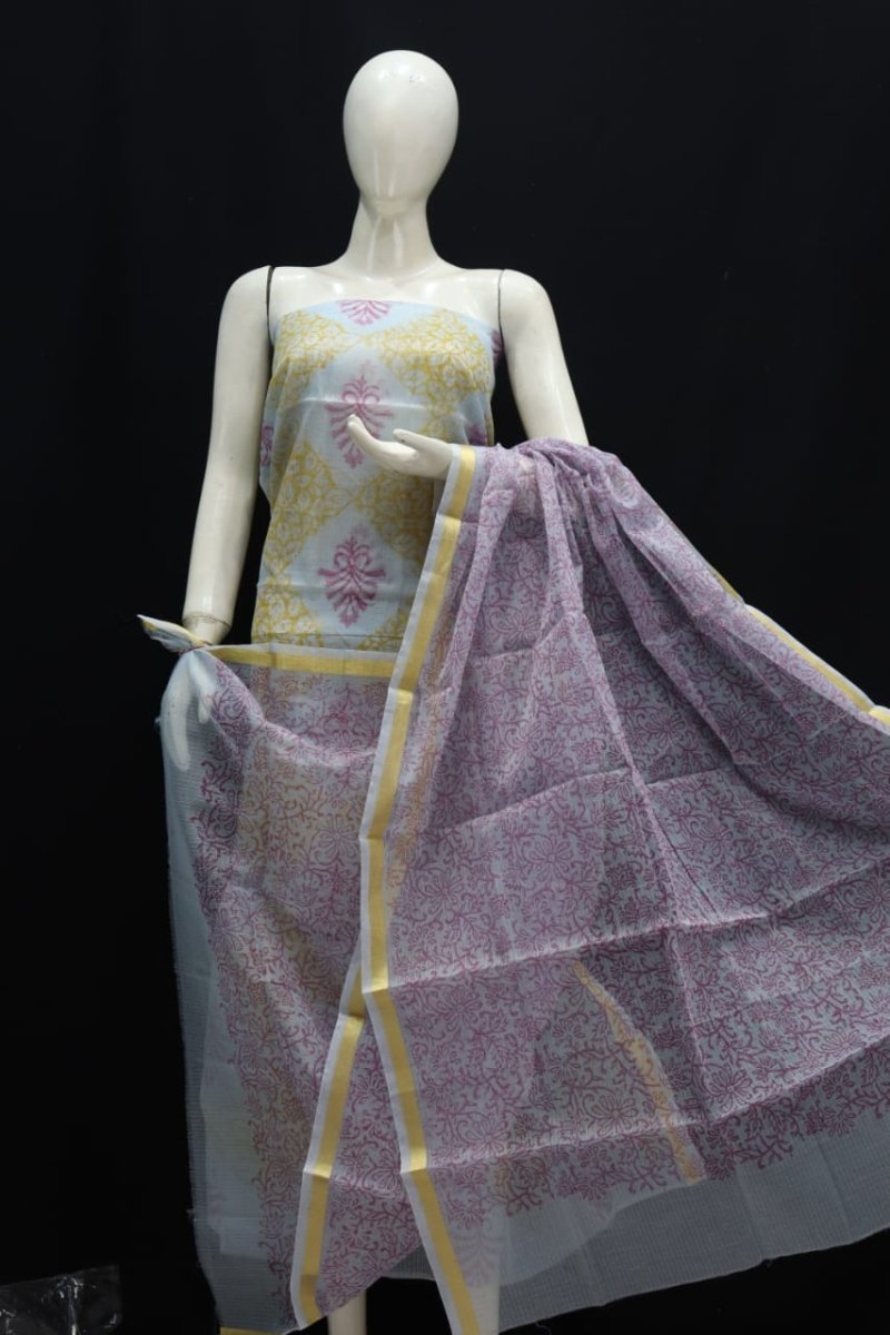 Kota Doria Block Printed Salwar Suit | Oslo | - Leheriya