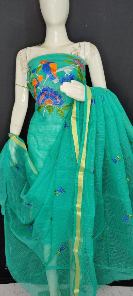 Kota Doria Cotton 3 pc Salwar Suit - Embroidery - Leheriya