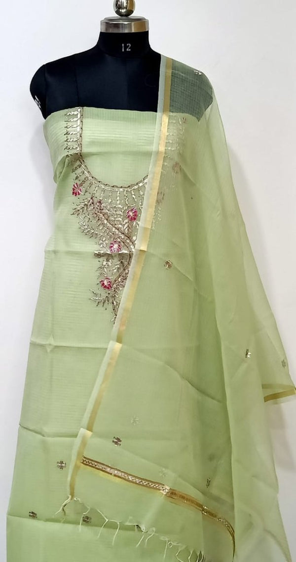 Kota Doria Cotton 3 pc Salwar Suit - Gota Patti - Leheriya