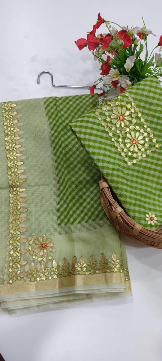 Kota Doria Cotton 3 pc Salwar Suit - Gota Patti - Leheriya