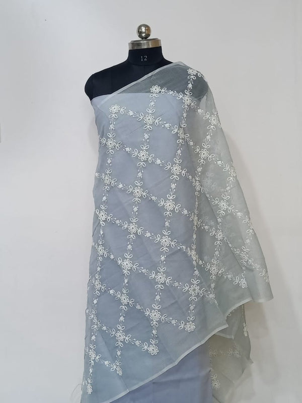 Kota Doria Cotton Embroidery Dupatta - Leheriya