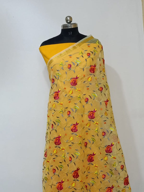 Kota Doria Cotton Embroidery Dupatta - Leheriya