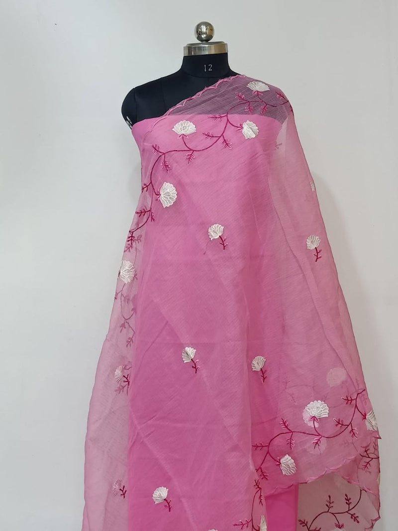 Kota Doria Cotton Embroidery Dupatta - Leheriya