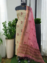 Kota Doria Cotton Hand Block Printed 2 pc Dress Material - Leheriya