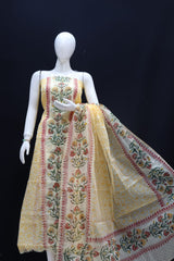 Kota Doria Cotton Hand Block Printed 3 pc Salwar Suit - Leheriya