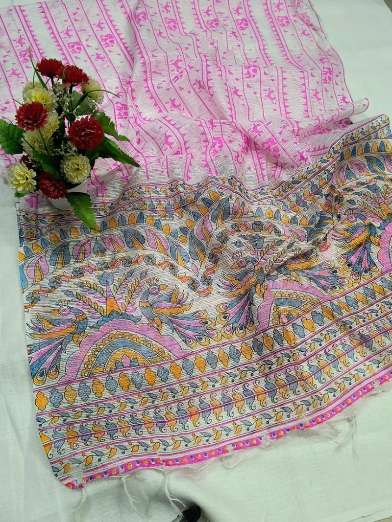 Kota Doria Cotton Madhubani Screen Printed Dupatta - Leheriya