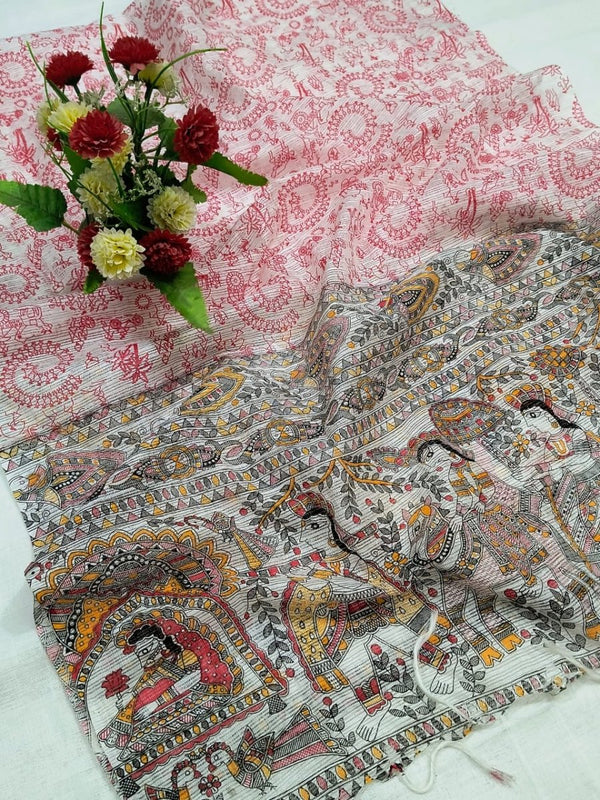 Kota Doria Cotton Madhubani Screen Printed Dupatta - Leheriya