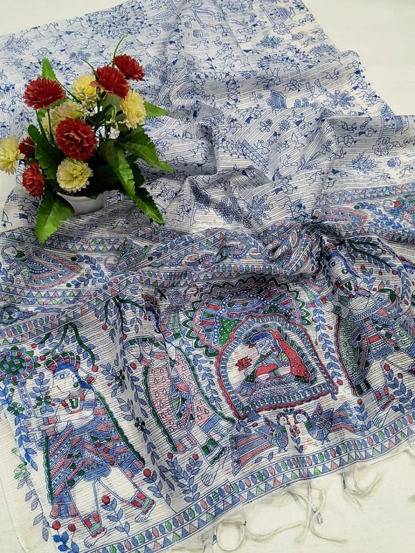 Kota Doria Cotton Madhubani Screen Printed Dupatta - Leheriya