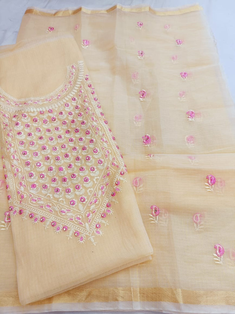 Kota Doria Embroidery Suit with Gota Work - Leheriya