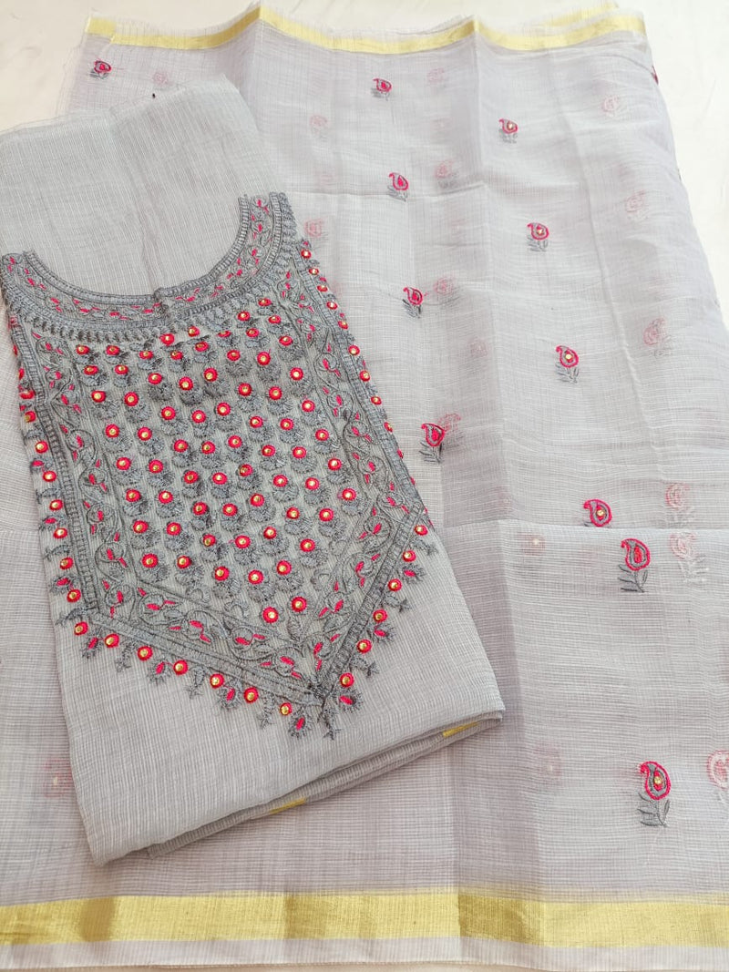 Kota Doria Embroidery Suit with Gota Work - Leheriya