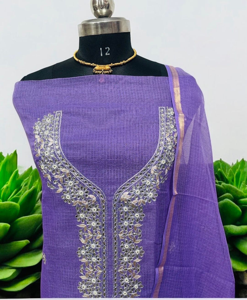 Kota Doria Gota Patti and Kundan Hand Work Salwar Suits - Leheriya