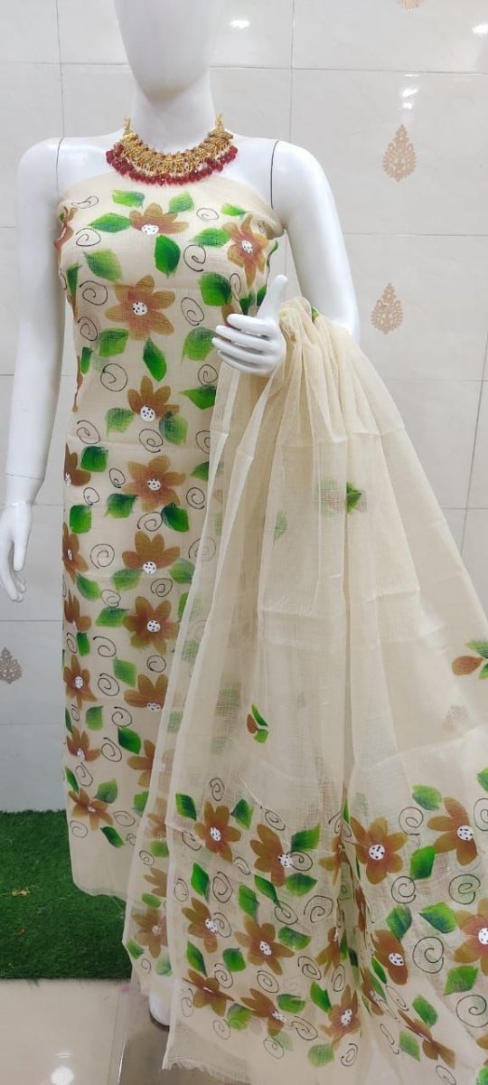 Kota Doria Hand Painting Salwar Suit - Leheriya