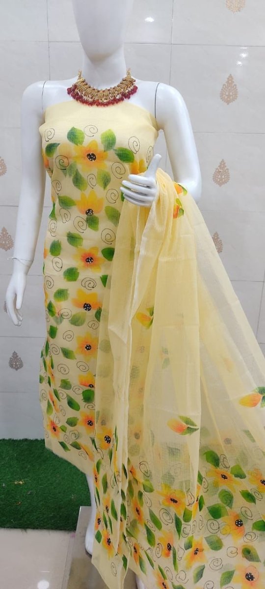 Kota Doria Hand Painting Salwar Suit - Leheriya