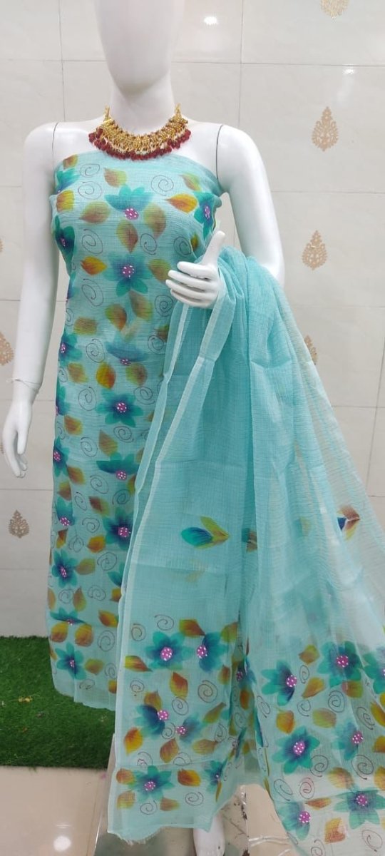 Kota Doria Hand Painting Salwar Suit - Leheriya